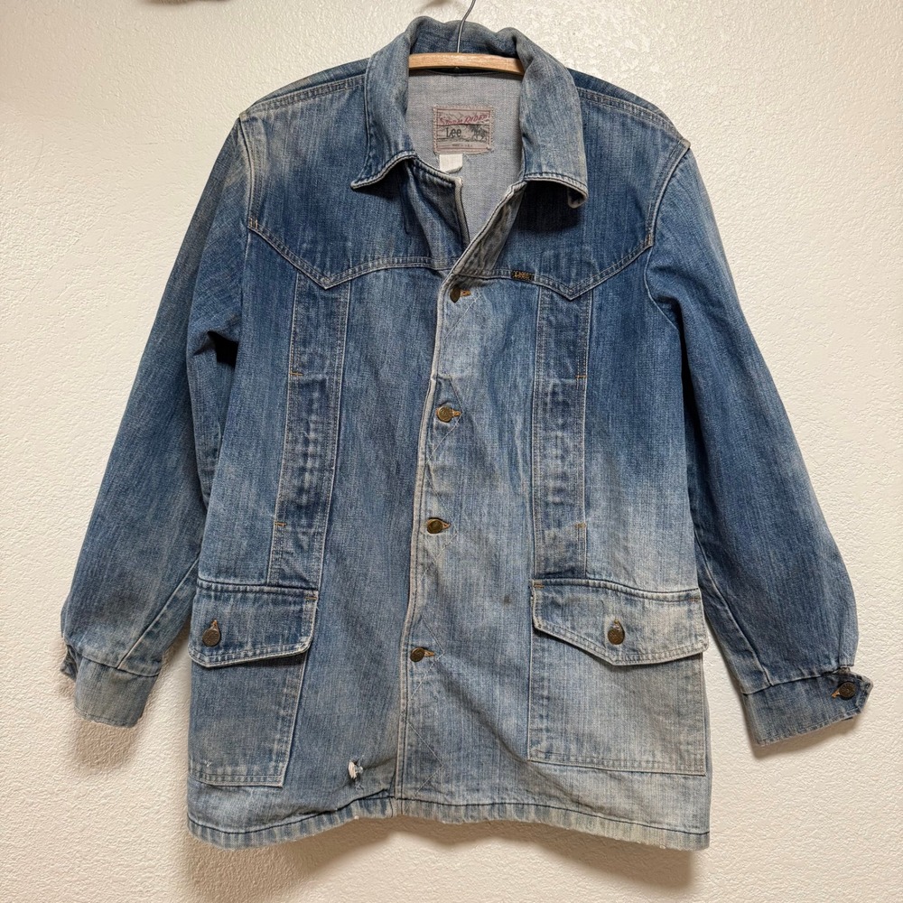 Vintage 50s Lee Riders Storm Rider Unlined 101J Faded Distressed Denim Jacket‎